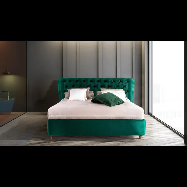 Letto Pienza in velluto imbottito e trapuntato di Noi della Notte