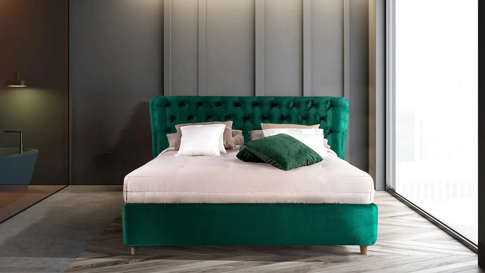 Letto Pienza in velluto imbottito e trapuntato di Noi della Notte