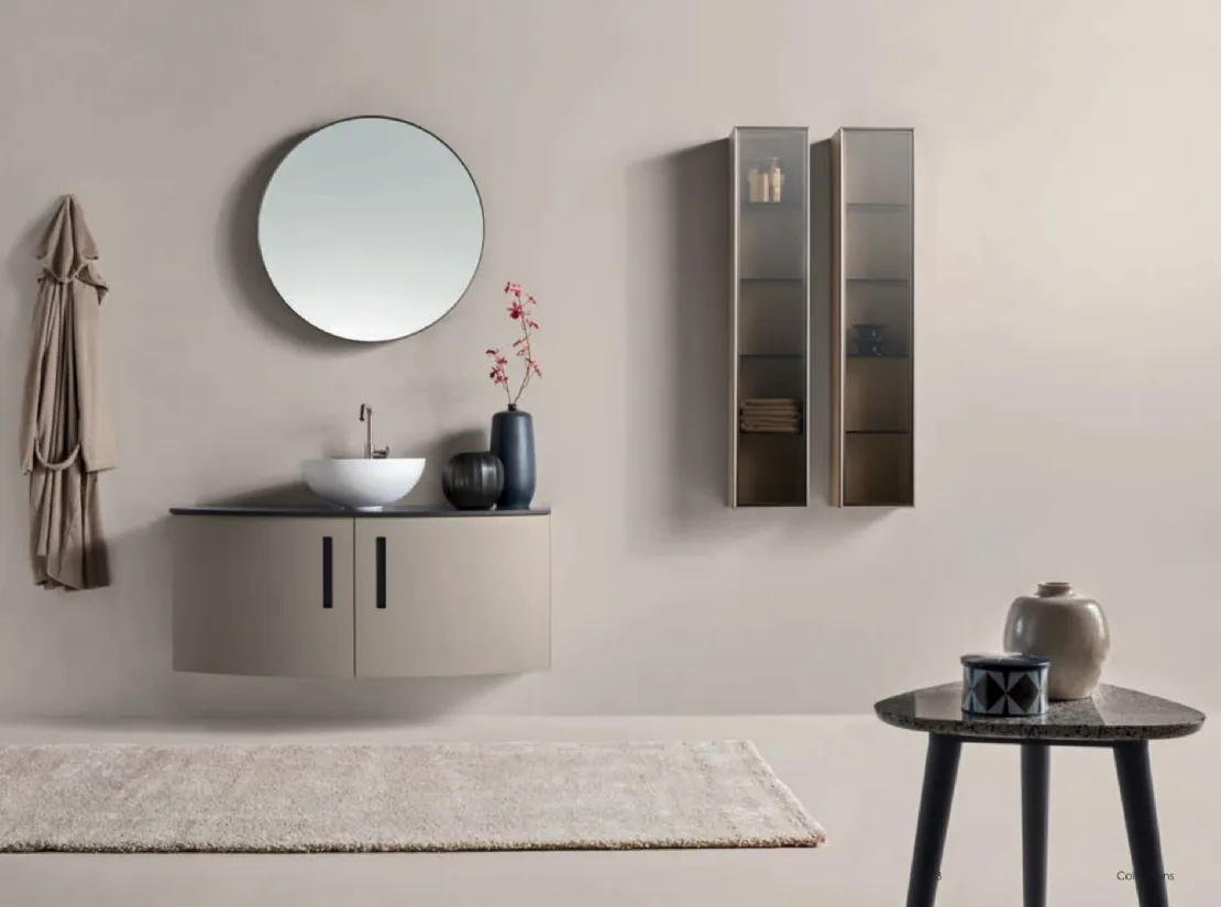 Mobile da Bagno sospeso in laccato Lino opaco Round 02 Dusty Sand di Ardeco