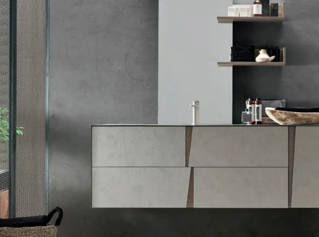 Mobile da Bagno sospeso Wector 03 in melaminico Malta Grigio con maniglie in Rovere fumé di Ardeco