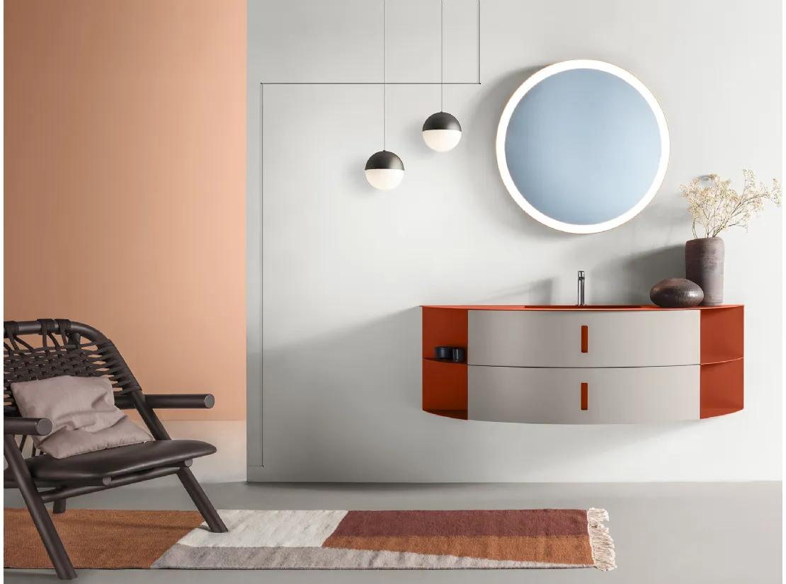 Mobile da Bagno in laccato con elementi laterali e top in metallo Round 08 Vitamin Juice di Ardeco