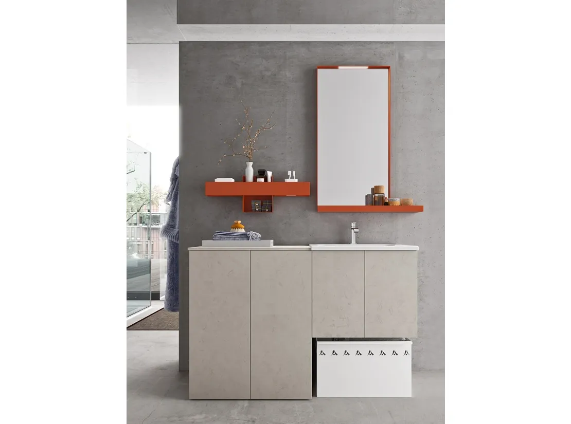 Mobile da Bagno per lavanderia Start Wash 03 in melaminico Trama Grigio di Ardeco