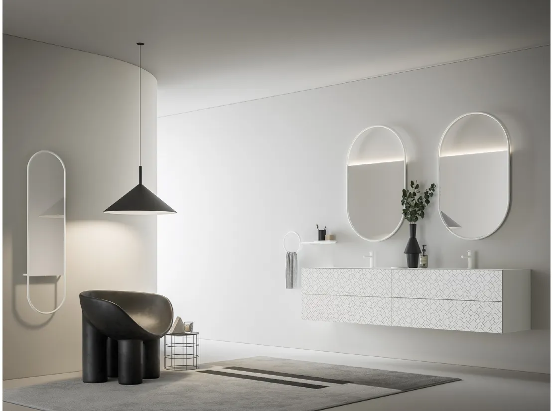 Mobile da Bagno in laccato bianco opaco con serigrafia Vintage 08 White Essential di Ardeco