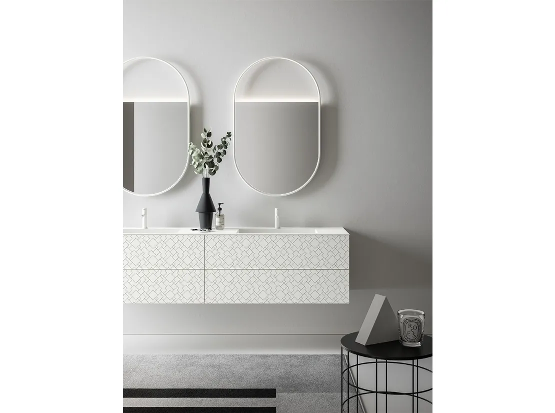 Mobile da Bagno in laccato bianco opaco con serigrafia color antracite Vintage 08 White Essential di Ardeco