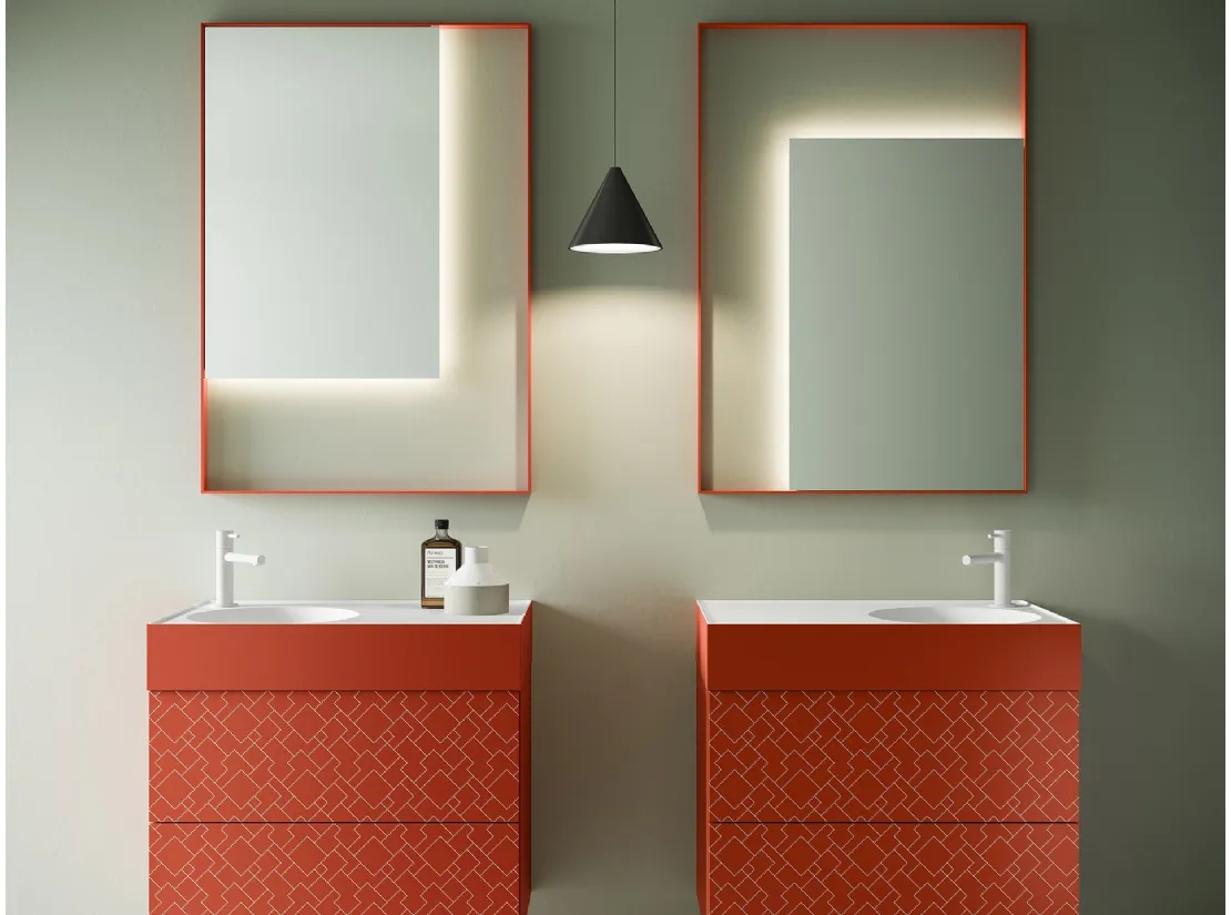 Mobile da Bagno in laccato Mattone opaco con serigrafia Vintage 09 Coral Vibes di Ardeco
