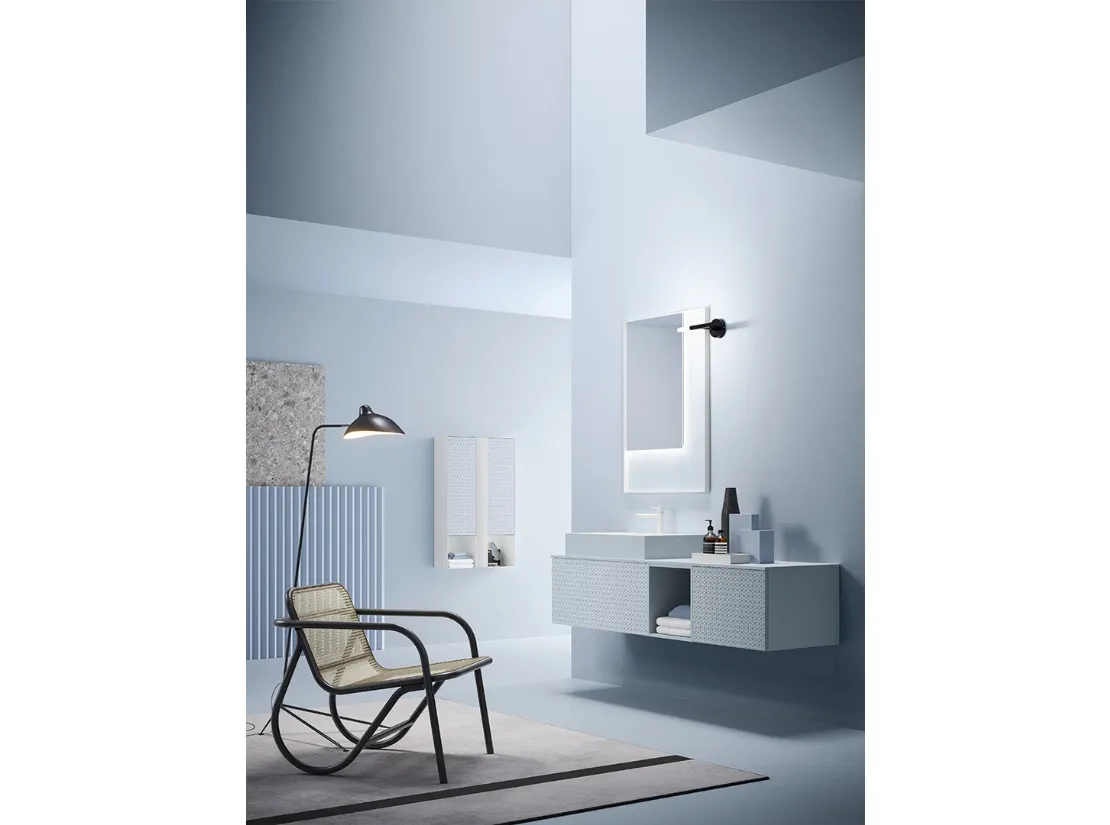 Mobile da Bagno in laccato Ghiaccio e Bianco opaco con serigrafia Vintage 11 Nordic Dream di Ardeco