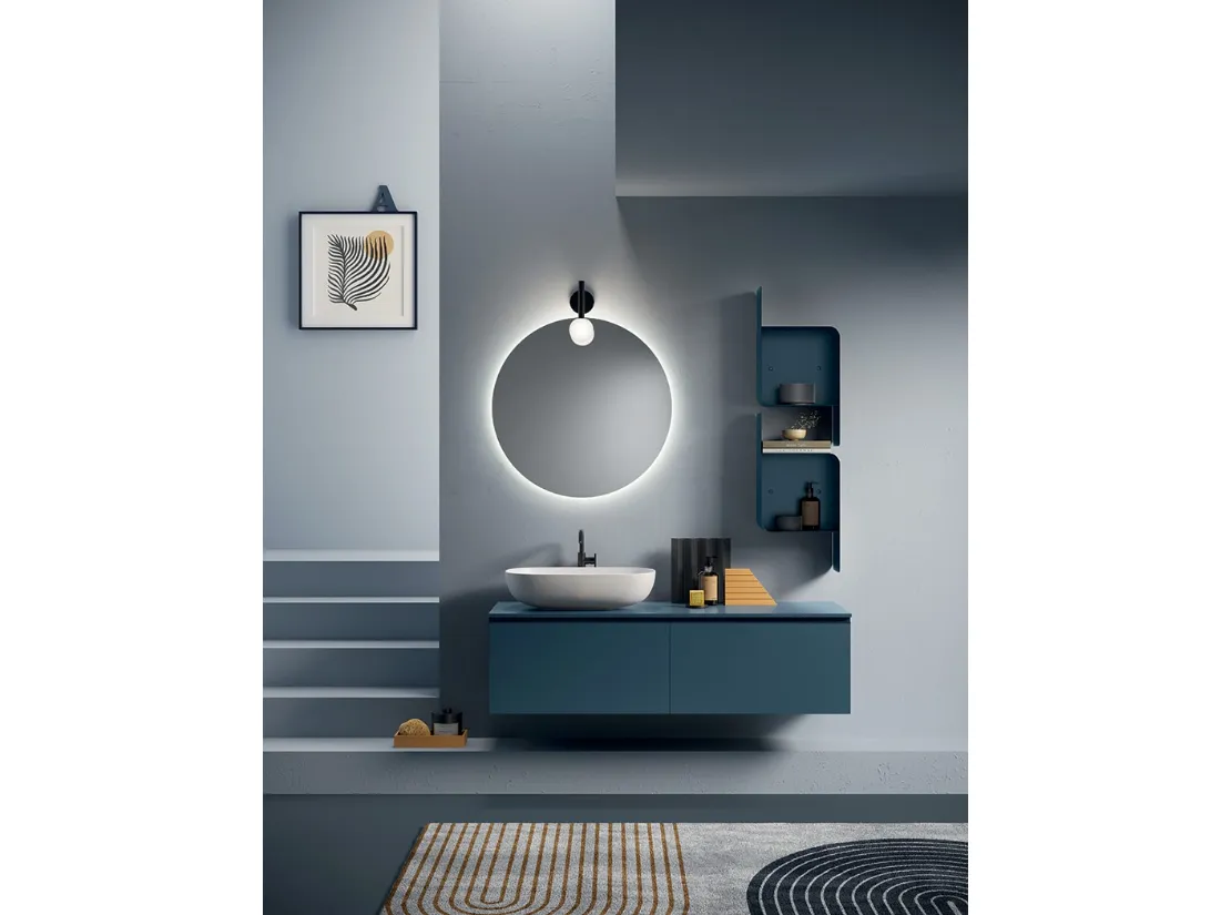 Mobile da Bagno sospeso Yang 07 in laccato Blu Cobalto opaco di Ardeco