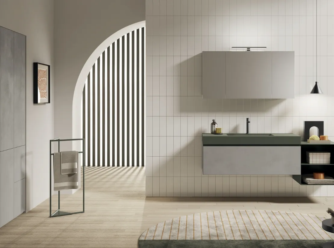 Mobile da Bagno sospeso Yang 13 in melaminico Malta Grigio e laccato Roccia opaco di Ardeco